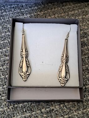 Vintage Silver Floral Spoon Handle Dangle Earrings